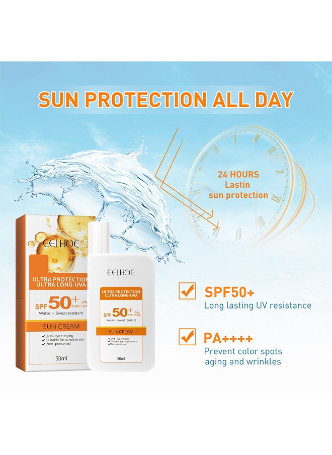 Sunscreen Liquid Cream, Sunscreen Skin Care Waterproof Strong UV Protection Hydrating Cream SPF 50+ PA++++ 50ML For Women Men