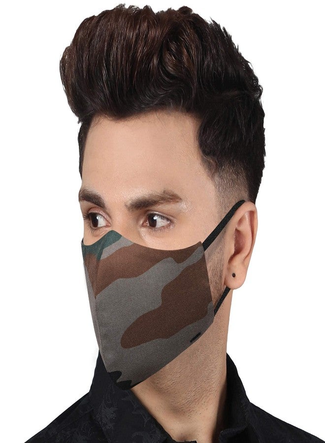 MASQ By Q-One Camouflage 4 Layer, Reusable, with Ear Adjusters, Anti-Bacterial (BFE>99%) Cotton Cloth Face Mask for Men, Boys (Large, Black-Green-Camouflage, Pack of 3), Without Valve - Image 2