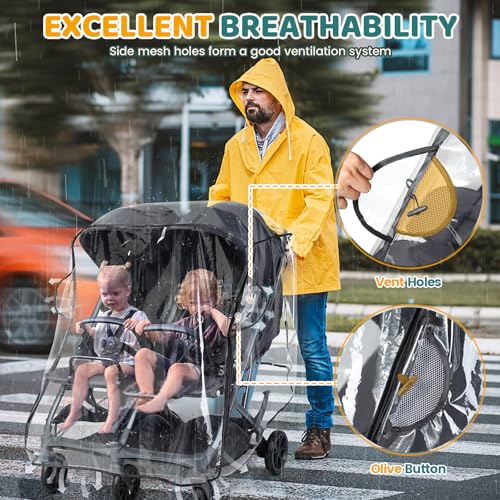 IvyWind Double Stroller Rain Cover, Universal Stroller Cover for Side by Side Baby Stroller, Breathable Weather Shield for All-Weather Protection from Rain/Snow/Dust - Image 3