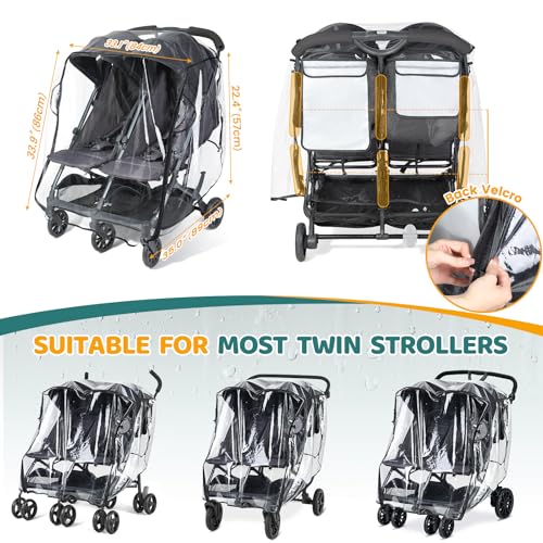 IvyWind Double Stroller Rain Cover, Universal Stroller Cover for Side by Side Baby Stroller, Breathable Weather Shield for All-Weather Protection from Rain/Snow/Dust - Image 5