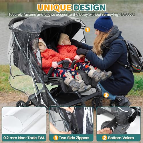 IvyWind Double Stroller Rain Cover, Universal Stroller Cover for Side by Side Baby Stroller, Breathable Weather Shield for All-Weather Protection from Rain/Snow/Dust - Image 2