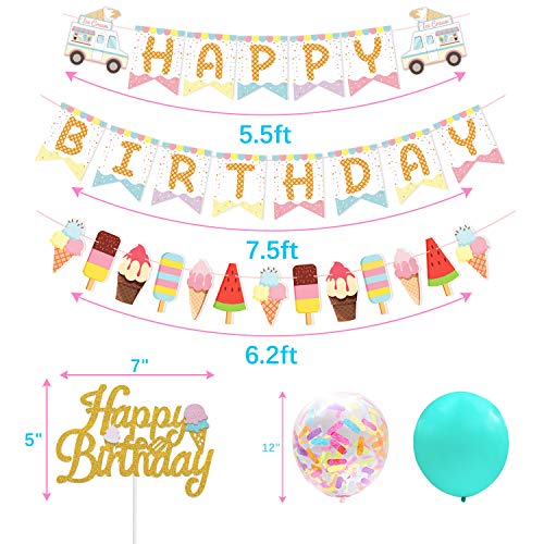 Marwey Ice Cream Birthday Banner and Cake Topper Summer Colorful Ice Cream Themed Kids Birthday Party Supplies - Image 4