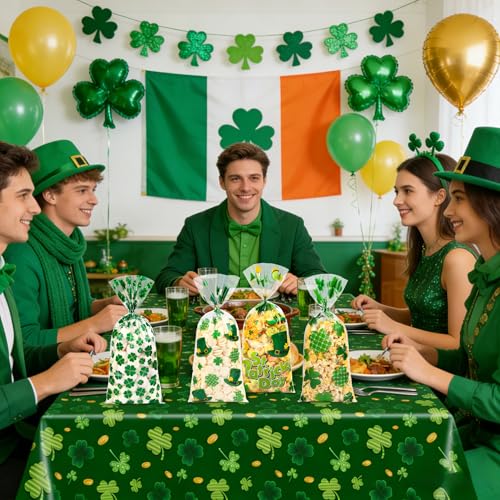 ZYLOP St. Patricks Cellophane Treat Bags – 50 Pack Green Shamrock Goodie Gift Bags with Twist Ties, 5×11 Inch Clear St. Patricks Candy Cookie Bags for St. Patrick Day Irish Party, Classroom, Holiday Favors - Image 5