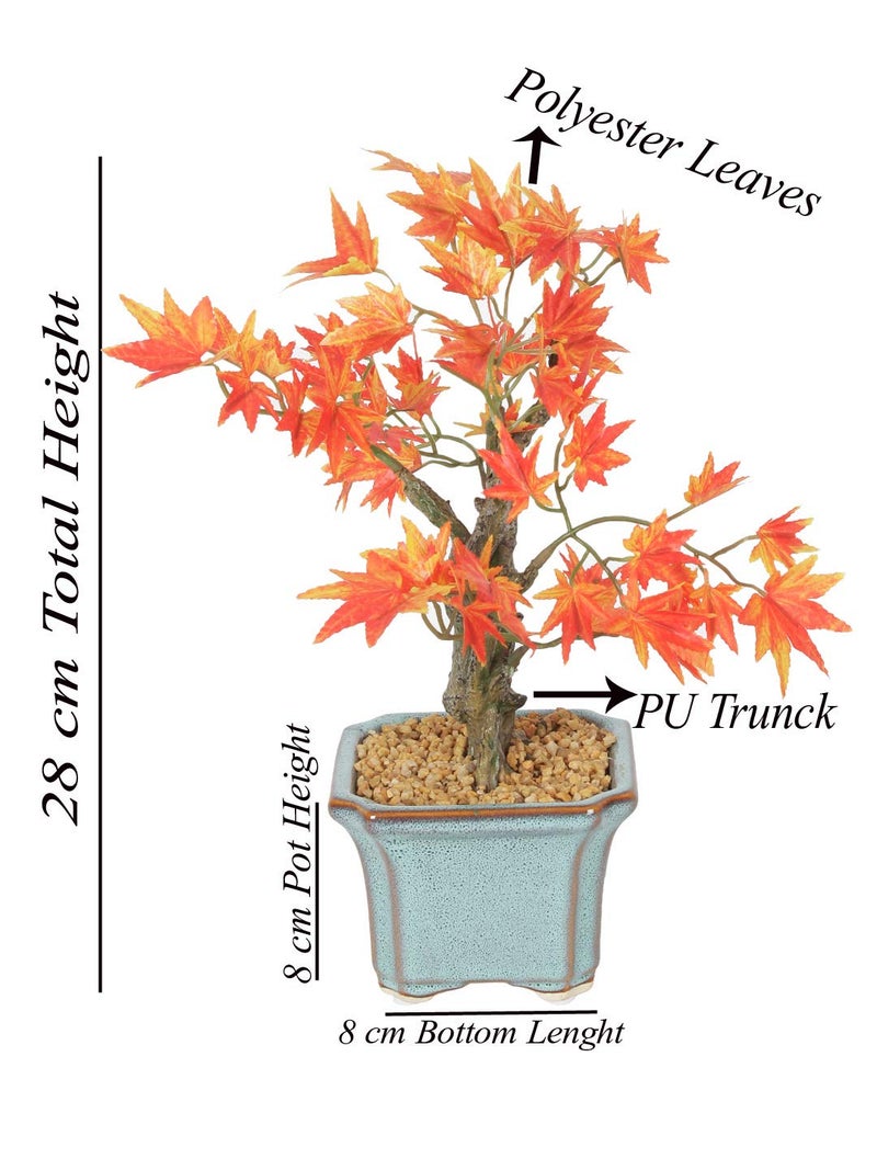 Fourwalls Artificial Japanese Maple Bonsai Plant in a Ceramic Vase for Home and Office Décor (28 cm, Orange) - Image 3