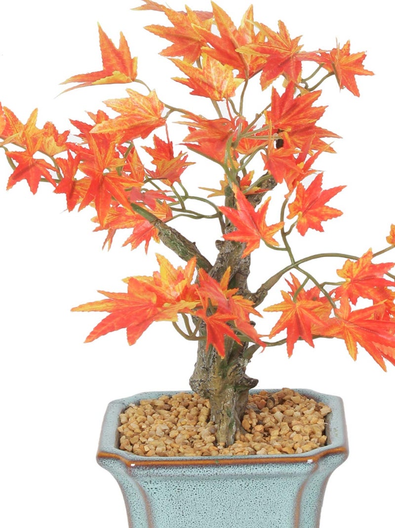 Fourwalls Artificial Japanese Maple Bonsai Plant in a Ceramic Vase for Home and Office Décor (28 cm, Orange) - Image 4