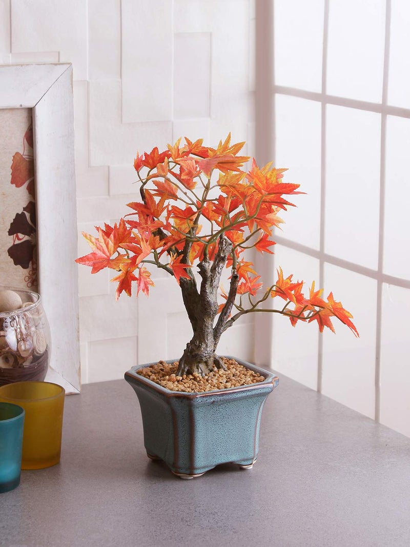 Fourwalls Artificial Japanese Maple Bonsai Plant in a Ceramic Vase for Home and Office Décor (28 cm, Orange) - Image 5