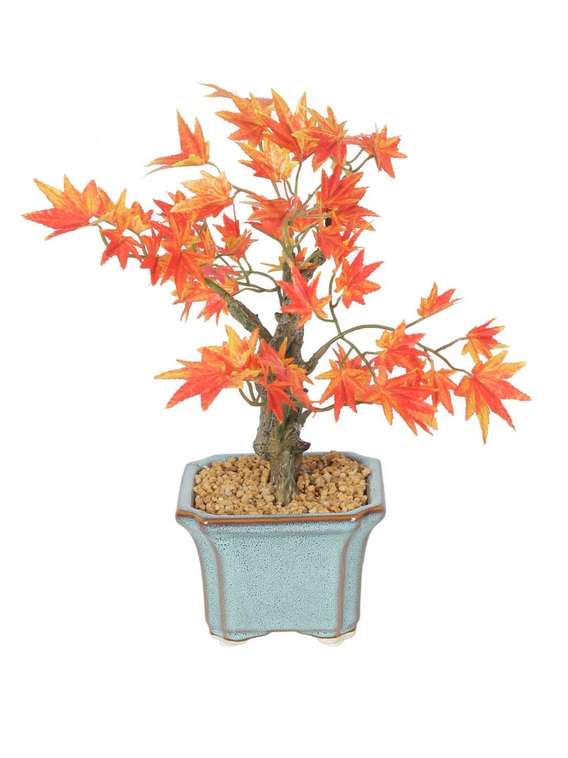 Fourwalls Artificial Japanese Maple Bonsai Plant in a Ceramic Vase for Home and Office Décor (28 cm, Orange) - Image 2