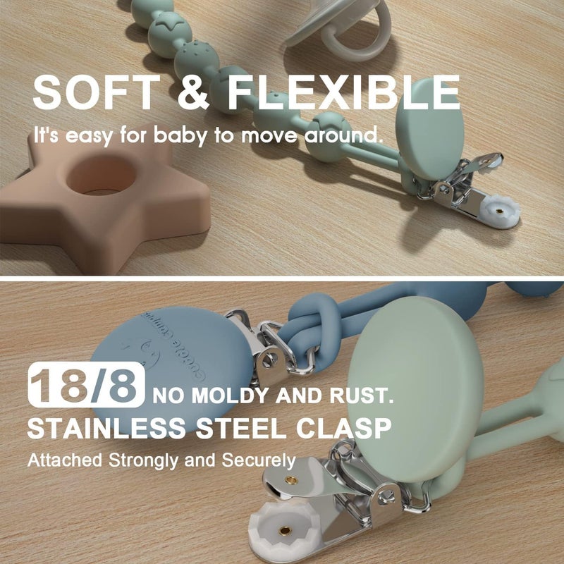 Cuddle Campus Silicone Pacifier Clip Holder with One Piece Design,Soft Flexible Binky Clips with Texture for Baby Boy and Girl Pack of 4 (6m+) - Image 4