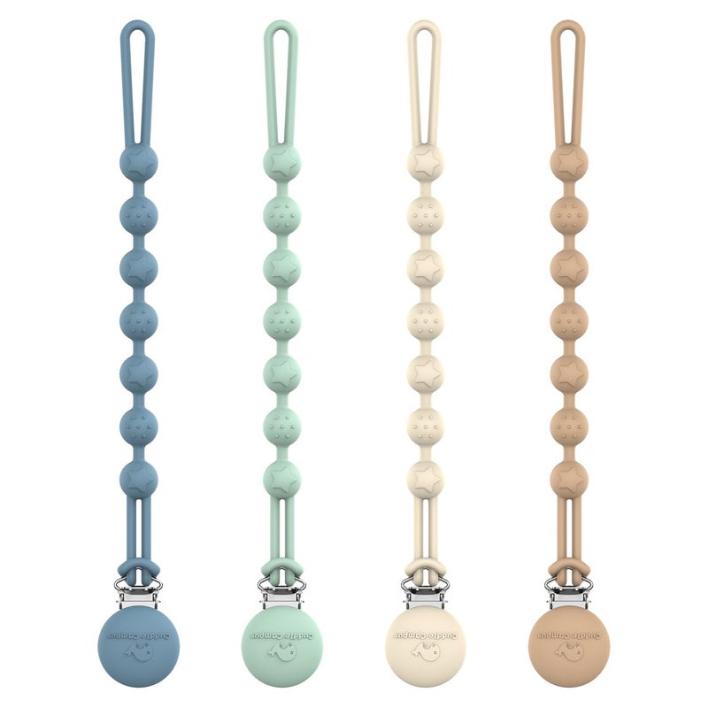 Cuddle Campus Silicone Pacifier Clip Holder with One Piece Design,Soft Flexible Binky Clips with Texture for Baby Boy and Girl Pack of 4 (6m+) - Image 1