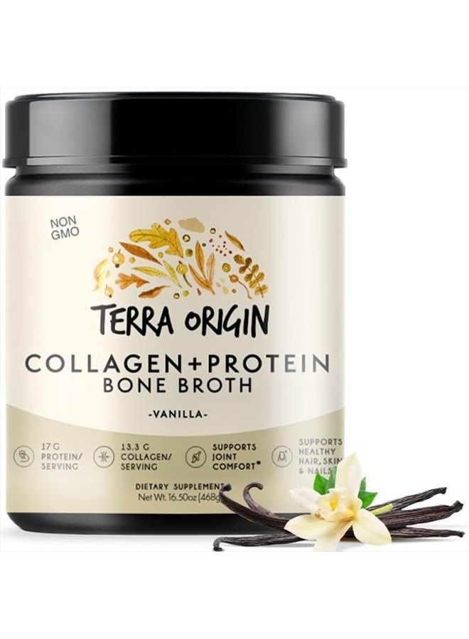 Terra Origin مسحوق مرق العظام بروتين الكولاجين، كولاجين طبيعي من مصادر غذائية حقيقية مع 17 جرام بروتين، لدعم الشعر والبشرة والأظافر والمفاصل، 20 حصة، فانيليا - Image 1