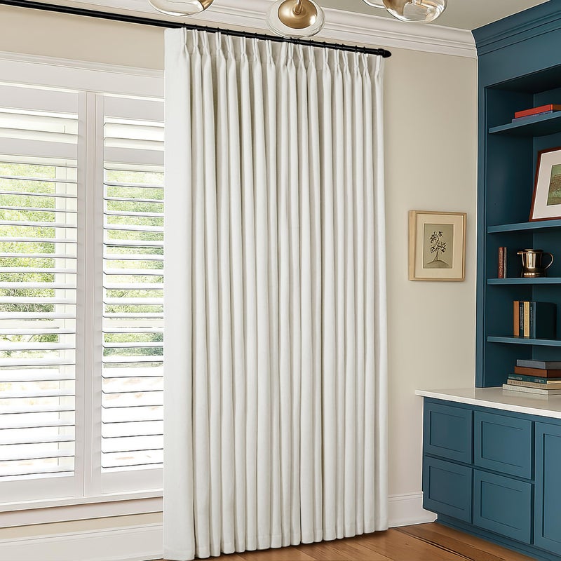 TWODRAPES Natural Blackout Linen Curtains 96 Inch Length 60 Inch Wide for Sliding Door Pinch Pleated Back Tab Black Out Drapes Farmhouse Rustic Room Darkening Window Curtain Bedroom 96 Inches Long 1 Panel - Image 1