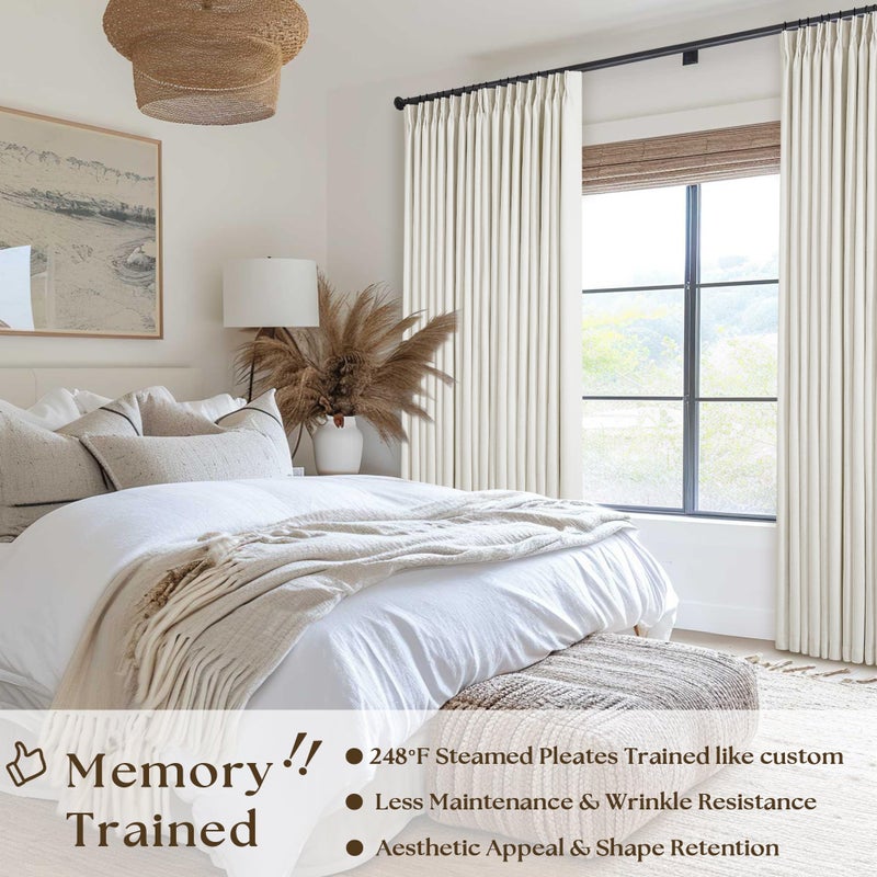 TWODRAPES Natural Blackout Linen Curtains 96 Inch Length 60 Inch Wide for Sliding Door Pinch Pleated Back Tab Black Out Drapes Farmhouse Rustic Room Darkening Window Curtain Bedroom 96 Inches Long 1 Panel - Image 2