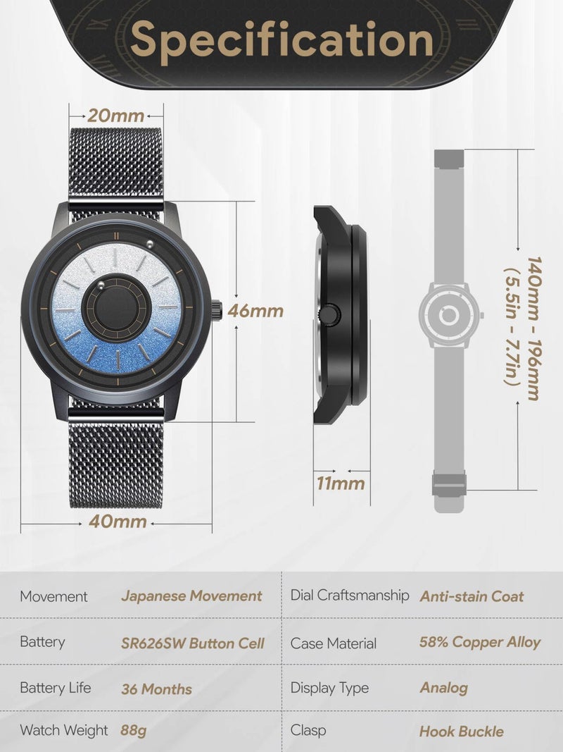 EUTOUR Men Watch Wrist Magneto Watch Magnetic Watches Minimalist Unisex Watch with Stainless Sliver Strap - Image 4