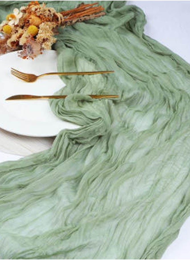 بالمعنى مفرش طاولة من الشيفون المجعد لحفلات الزفاف والمناسبات – باللون الأخضر الهادئ ‎90×300 سم - Image 1