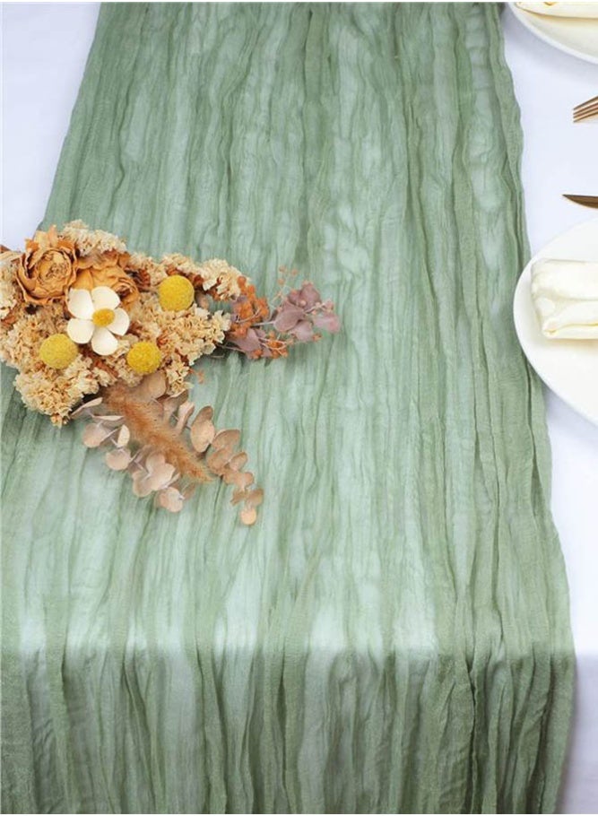 بالمعنى مفرش طاولة من الشيفون المجعد لحفلات الزفاف والمناسبات – باللون الأخضر الهادئ ‎90×300 سم - Image 2
