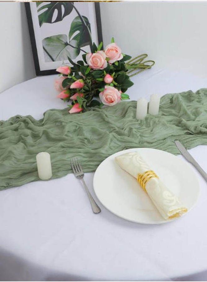 بالمعنى مفرش طاولة من الشيفون المجعد لحفلات الزفاف والمناسبات – باللون الأخضر الهادئ ‎90×300 سم - Image 3