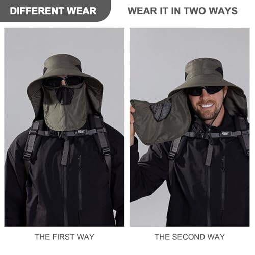 Oligitdi Outdoor Sun Hat with Mesh Neck Cover Beach Fishing Hat, Summer Hat for Men, Round Sun Cap for Hiking, Fishing, Gardning, Travel, Grey (in, Alpha, Free Size, Grey) - Image 5
