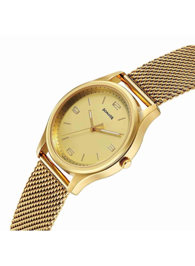 سوناتا Traditional Essentials Quartz Analog Champagne Dial Stainless Steel Strap Watch for Men - Image 3