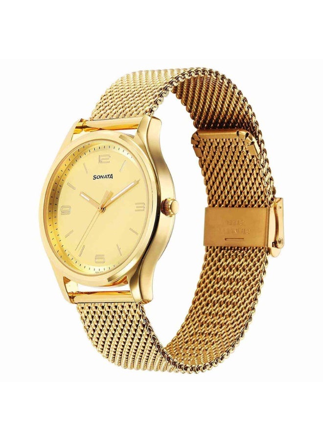 سوناتا Traditional Essentials Quartz Analog Champagne Dial Stainless Steel Strap Watch for Men - Image 2