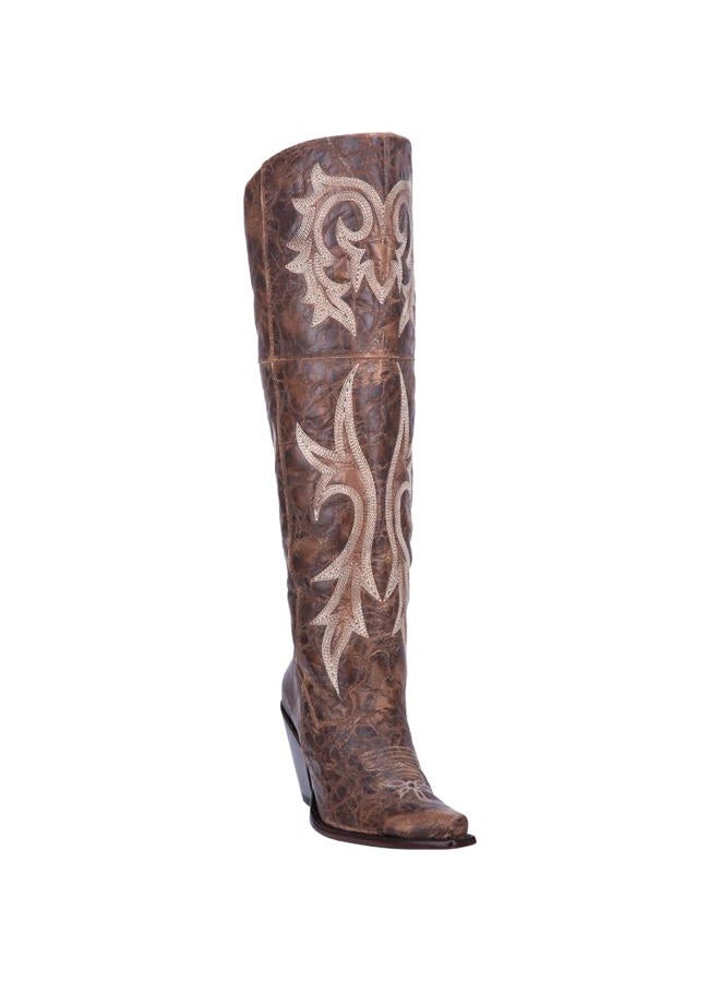 Dan Post Womens Jilted Embroidery Snip Toe Dress Boots Over the Knee High Heel 3" & Up - Brown - Size 9 M - Image 2