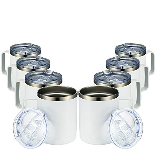 MEWAY 12oz Coffee Mug With Handle 8 Pack Bulk,Stainless Steel Insulated Travel Tumblers With Sliding Lid,Double Wall Vacuum Camping Cup for Hot & Cold Drinks Tea (White,Set of 8) - Image 1