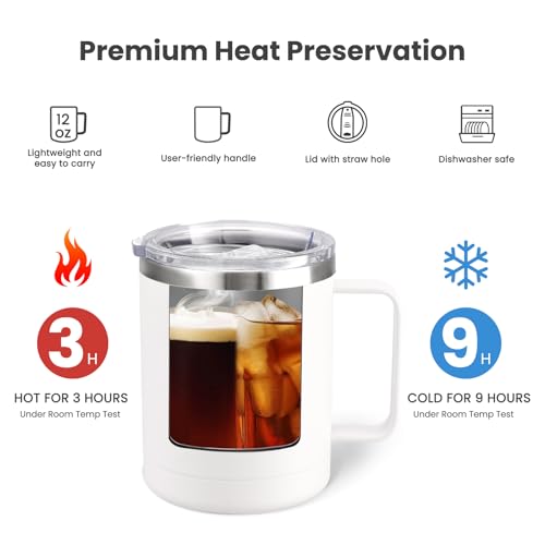MEWAY 12oz Coffee Mug With Handle 8 Pack Bulk,Stainless Steel Insulated Travel Tumblers With Sliding Lid,Double Wall Vacuum Camping Cup for Hot & Cold Drinks Tea (White,Set of 8) - Image 3