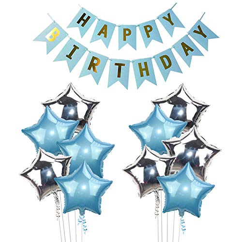 SOI Balloons For Decoration Birthday Party | Star Shape Balloons | Happy Birthday Banner | Blue Silver Balloons For Decoration | Birthday Decoration for Boys (Blue-Silver) - Image 1