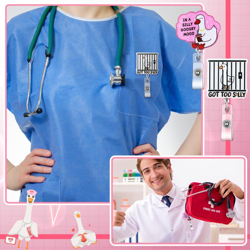 Knitgrip 8 Pcs Coquette Silly Goose Badge Reel Funny Retractable Badge Reel for ID Card Cute Alligator Clip Accessories for Nurse Medical Worker Office School Teacher (Funny Goose Theme, Acrylic) - Image 4