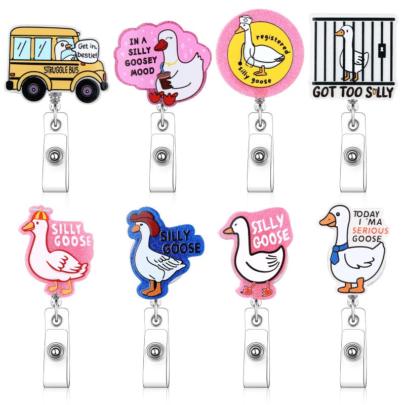 Knitgrip 8 Pcs Coquette Silly Goose Badge Reel Funny Retractable Badge Reel for ID Card Cute Alligator Clip Accessories for Nurse Medical Worker Office School Teacher (Funny Goose Theme, Acrylic) - Image 1