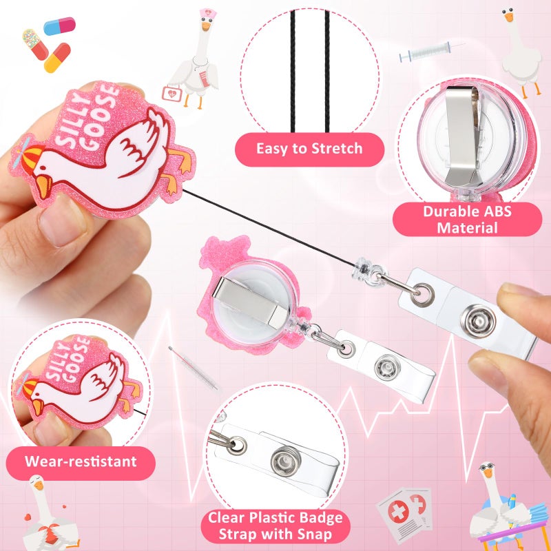 Knitgrip 8 Pcs Coquette Silly Goose Badge Reel Funny Retractable Badge Reel for ID Card Cute Alligator Clip Accessories for Nurse Medical Worker Office School Teacher (Funny Goose Theme, Acrylic) - Image 3
