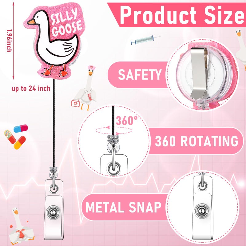 Knitgrip 8 Pcs Coquette Silly Goose Badge Reel Funny Retractable Badge Reel for ID Card Cute Alligator Clip Accessories for Nurse Medical Worker Office School Teacher (Funny Goose Theme, Acrylic) - Image 2