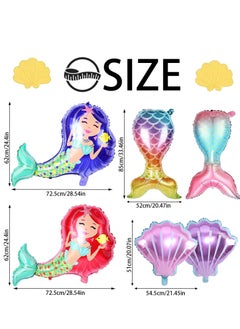 Party 6 Pieces Mermaid Balloons, Mermaid Birthday Decoration, Foil Mermaid Birthday Balloons, Little Mermaid Birthday Kit For Little Mermaid Girls Theme Party Birthday Decoration Accessory  - Image 2