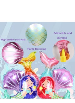 Party 6 Pieces Mermaid Balloons, Mermaid Birthday Decoration, Foil Mermaid Birthday Balloons, Little Mermaid Birthday Kit For Little Mermaid Girls Theme Party Birthday Decoration Accessory  - Image 3