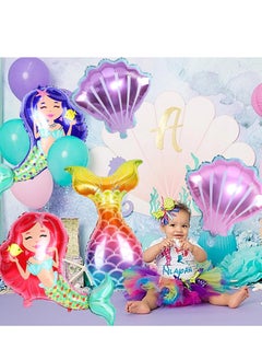 Party 6 Pieces Mermaid Balloons, Mermaid Birthday Decoration, Foil Mermaid Birthday Balloons, Little Mermaid Birthday Kit For Little Mermaid Girls Theme Party Birthday Decoration Accessory  - Image 5