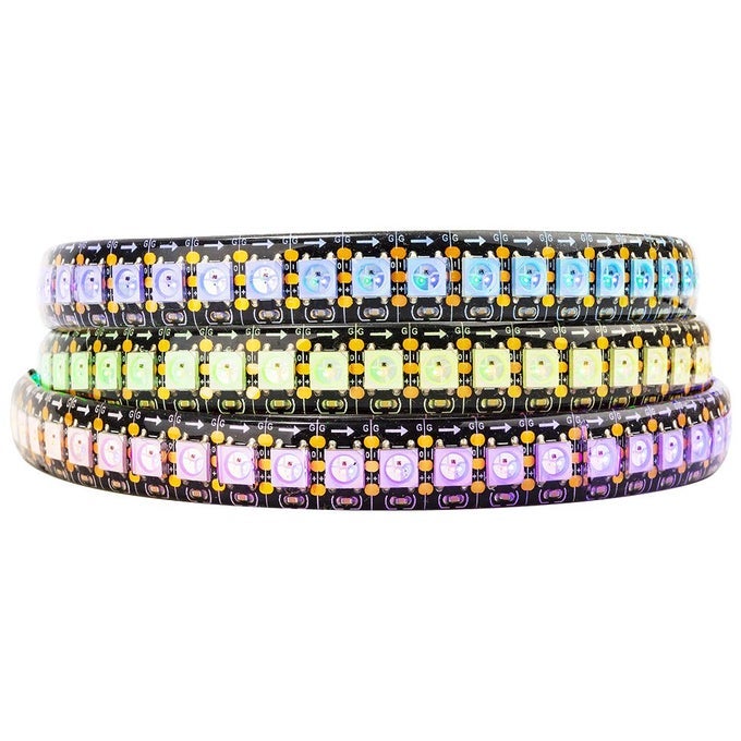 WS2812B IC RGB 5050SMD PURE GOLD INDIVIDUAL ADDRESSABLE LED STRIP 328FT 144LED 144PIXELM FLEXIBLE FULL COLOR IP65 DC5V FOR DIY CHASING COLOR PROJECTNO ADAPTER OR CONTROLLER