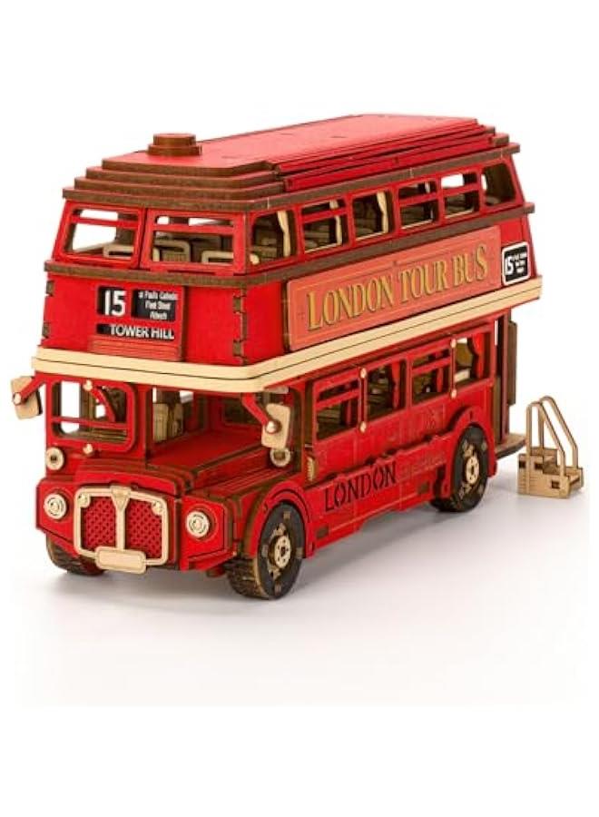 3D Wooden Puzzles London Tour Bus 4.4 Wood Model Toy Car to Build Crafts for Adults Collectibles Gifts for Boys Girls - Image 1