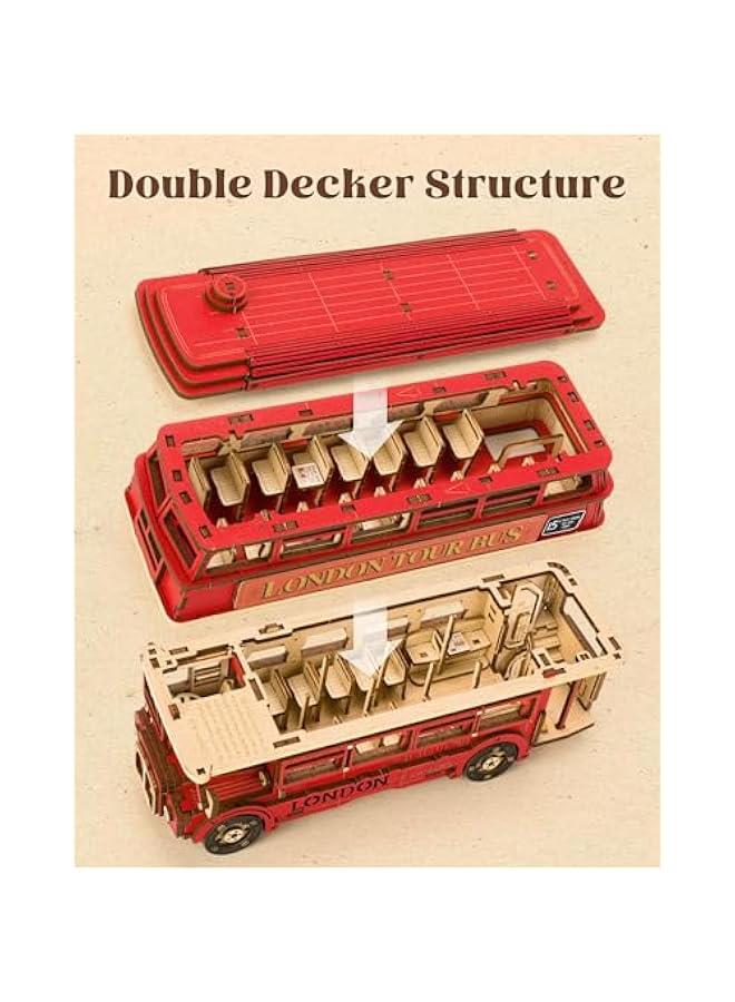 3D Wooden Puzzles London Tour Bus 4.4 Wood Model Toy Car to Build Crafts for Adults Collectibles Gifts for Boys Girls - Image 3