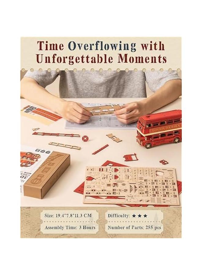 3D Wooden Puzzles London Tour Bus 4.4 Wood Model Toy Car to Build Crafts for Adults Collectibles Gifts for Boys Girls - Image 5