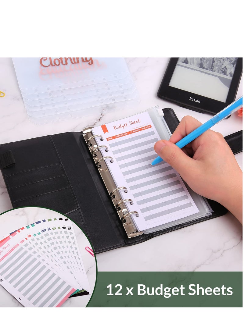 KASTWAVE Budget Binder with 8pcs Cash Envelopes for Budgeting, Crocodile Pattern A6 Binder with 2Pcs Label Stickers and 12Pcs Expense Trackers Money Organizer for Cash for Saving Binder(Black)  - Image 4
