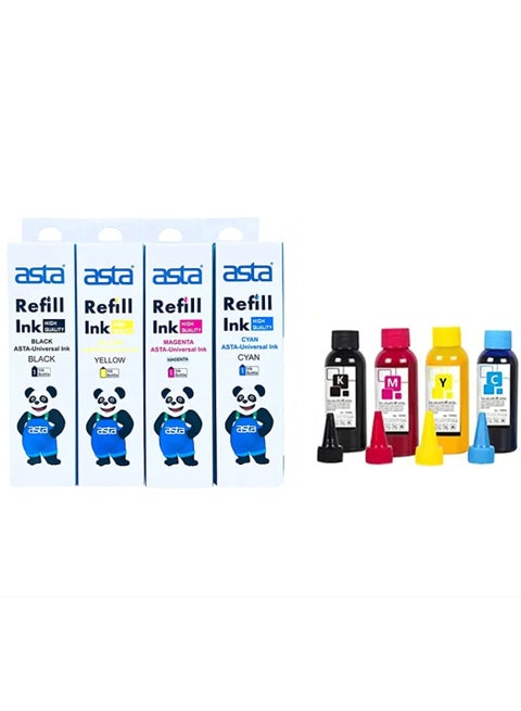 4-Piece Refill Ink Cartridge(HP/EPSON/CANON) 4 X 100ml Multicolor
