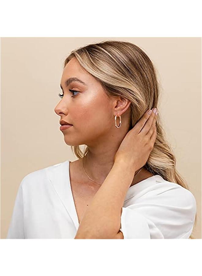 PAVOI 14K Gold Plated 925 Sterling Silver Post Lightweight Hoops | 20mm - 30mm Earring | Gold Hoop Earrings for Women  - Image 4