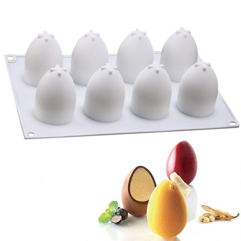 OCPO KITCHEN Easter Egg Silicone Mold for Baking Chocolate Easter Eggs Mousse Cake Jello CheeseCake Ice Cream Dessert Cake Decoration Mold 8Cavity