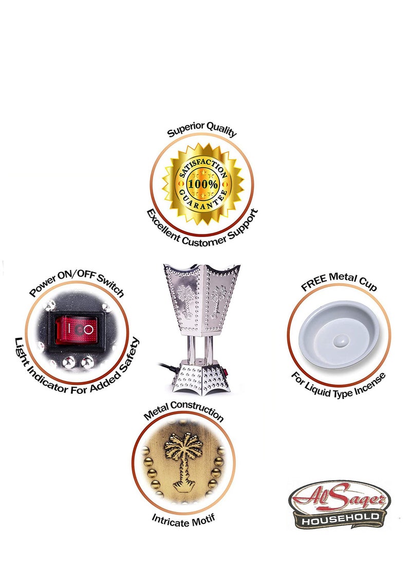 SAQOWARE Electric Bakhoor Burner/Madkhan/Mabkhara/Oud Burner/Incence Burner(Silver) -6 Corner Shape - Image 4