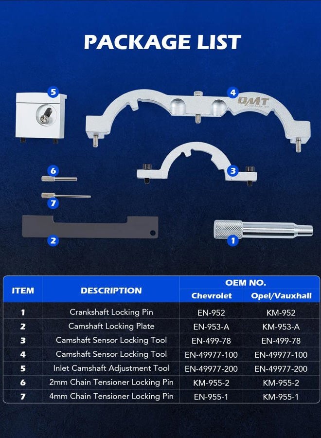 Orion Motor Tech مجموعة أدوات توقيت محرك التيربو، مجموعة أدوات محاذاة وقفل عمود الكامات، مجموعة حزام توقيت متوافقة مع 1.0L 1.2L 1.4L شيفروليه كروز فاوكسهول أوبل والمزيد، مجموعة استبدال سلسلة توقيت 7 قطع - Image 3