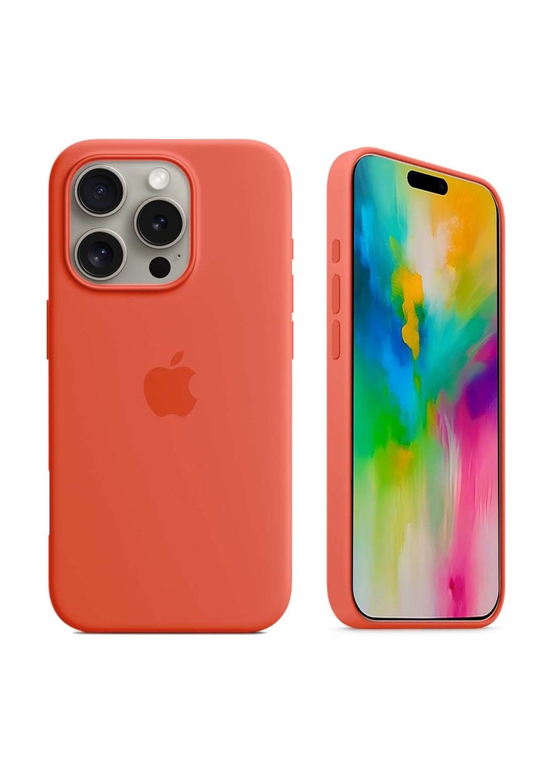 Wtech Apple iPhone 16 Pro Max 2024 Premium Soft Liquid Silicone Case Cover - Orange Sorbet - Image 1