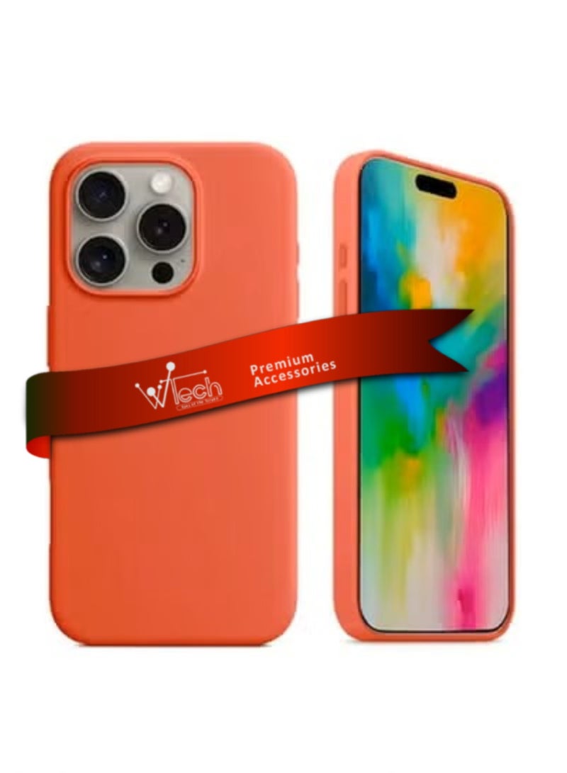 Wtech Apple iPhone 16 Pro Max 2024 Premium Soft Liquid Silicone Case Cover - Orange Sorbet - Image 1