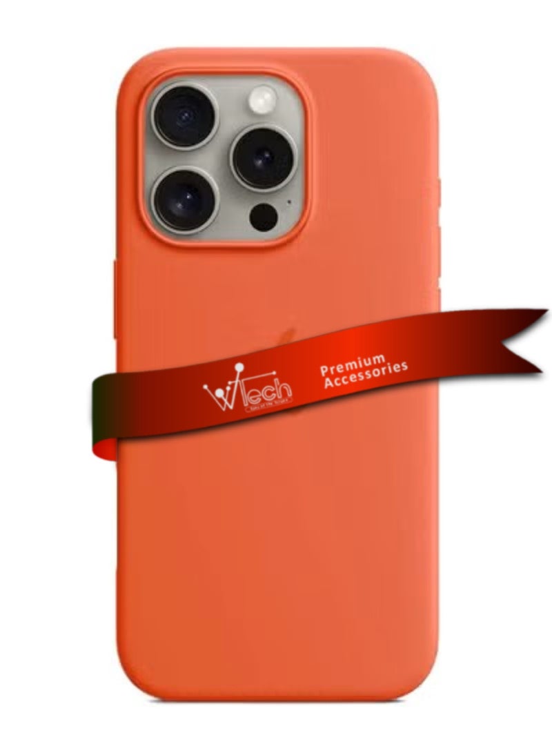 Wtech Apple iPhone 16 Pro Max 2024 Premium Soft Liquid Silicone Case Cover - Orange Sorbet - Image 2