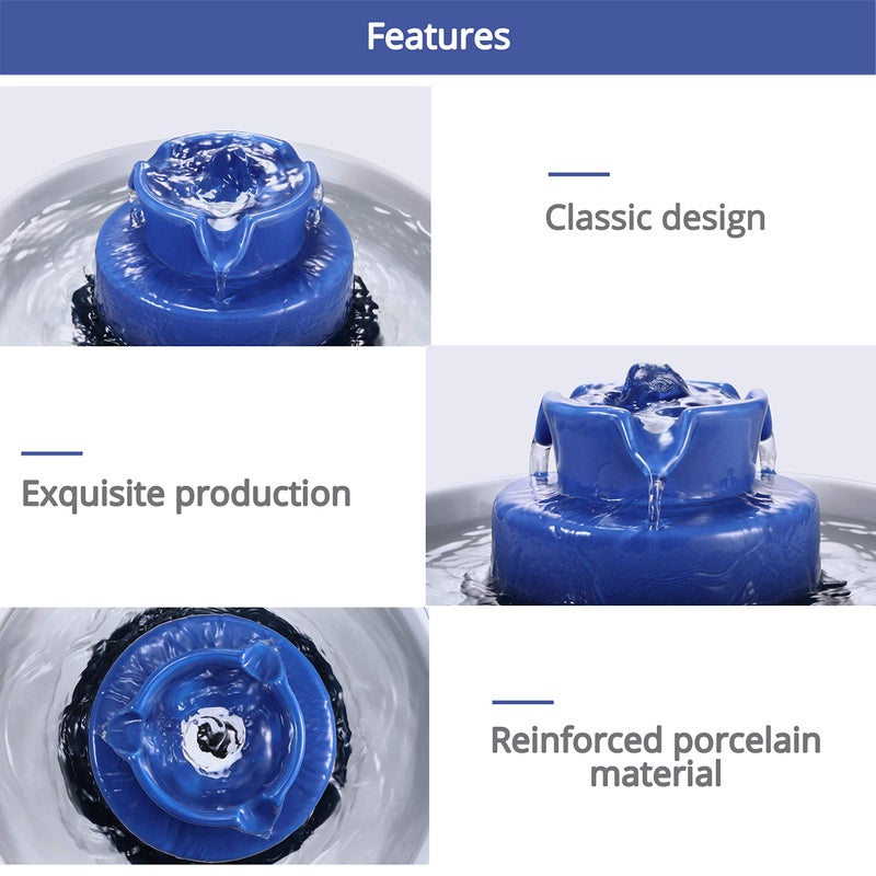 Wonder Creature Ceramic Cat Water Fountain, 2.1L/71oz Pet Fountain for Dog and Cat, 3 Carbon Filters and 2 Pumps (Dark Blue) - Image 3