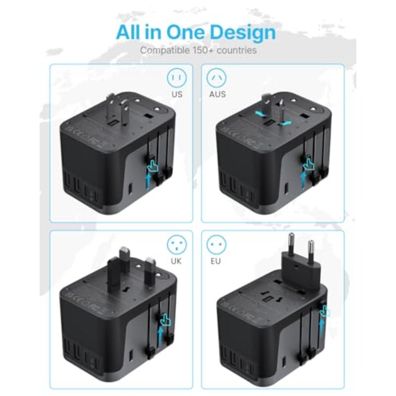 Travel Adapter Worldwide, Universal Travel Plug with 3USBC, 2USB and 1AC Travel Socket Adapter Socket, Travel Plug Adapter Worldwide for Germany, USA, England, Thailand, Italy, Australia - Image 2