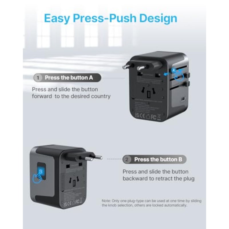 Travel Adapter Worldwide, Universal Travel Plug with 3USBC, 2USB and 1AC Travel Socket Adapter Socket, Travel Plug Adapter Worldwide for Germany, USA, England, Thailand, Italy, Australia - Image 3